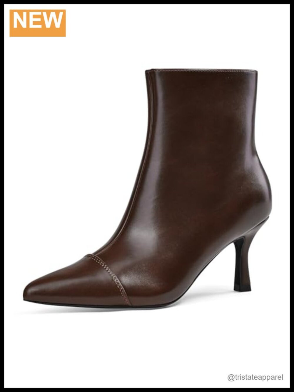 Pointed Toe Ankle Booties 3 Inch Heel Vegan Leather Side Zip Women's
